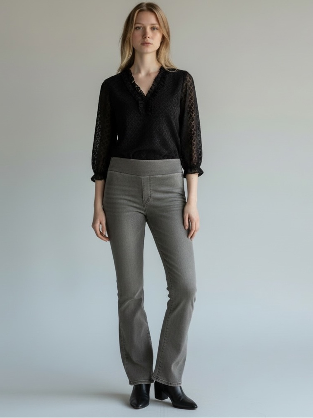 NWT NYDJ Pull-On Slim Bootcut Jeans Gray Stretch Denim Size Small